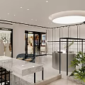 Modern Clothing Store Interior With Curved Reception Desk Marble Wall And Green Plants