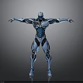 Blue Mechanical Robot Standing With Extended Arms And Streamlined Armor