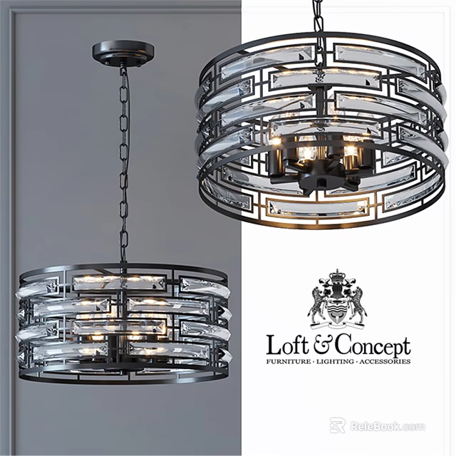 Modern Circular Chandelier With Metallic Frame And Transparent Glass Layers For Architectural Lighting 3d model 