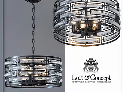 Modern Circular Chandelier With Metallic Frame And Transparent Glass Layers For Architectural Lighting 3d model