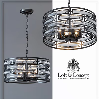 Modern Circular Chandelier With Metallic Frame And Transparent Glass Layers For Architectural Lighting 3d model