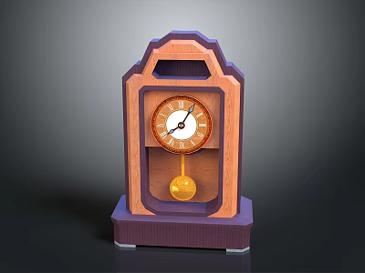 Vintage Mantle Clock With Wooden Frame Purple Base And Golden Pendulum 3d model