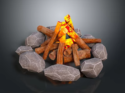Garden Ornament Featuring Stone Circle And Burning Logs With Flames 3d model