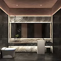 Modern Luxury Public Toilet With Dark Marble Interior Smart Sanitary Ware And Soft Ambient Lighting
