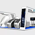 Smart Machines Exhibition Booth With Modern Display Screens And Seating Equipment