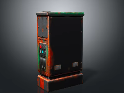 Vintage Industrial Electronic Equipment With Black Green Casing Red Orange Buttons And Rustic Details 3d model