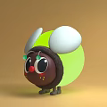 Cute Inflatable Brown Character With Green Round Body White Ears And Big Eyes
