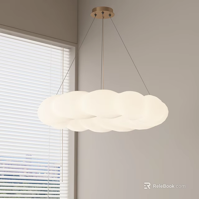 Soft Cloud Shaped Pendant Light Hanging In Interior With Window Blinds And Light Colored Walls 3d model 