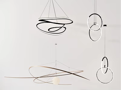 Stylish Modern Pendant Lights With Circular Rings And Curved Metal Structures 3d model