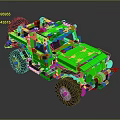 Green Off-Road Vehicle Model With Detailed Structure Made Using Building Blocks And Large Tires