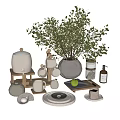 Natural Style Decorative Ornament Set With Ceramic Vases Wooden Trays And Green Plant