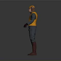 3D Worker Model Wearing Yellow Hard Hat Yellow Vest Gray Work Uniform And Brown Boots