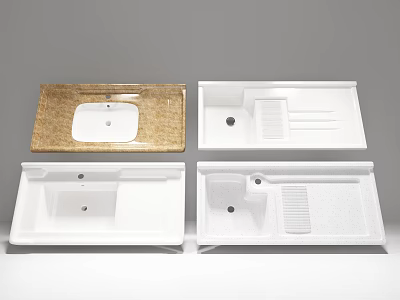 Various Modern Washbasin Designs With Golden Marble And White Countertops Drainage Grates And Integrated Sinks 3d model
