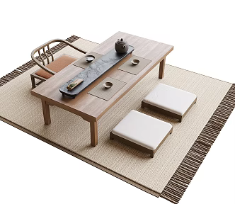 Modern Tatami Tea Table and Chair Tea Set Tea Chair 3d model