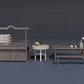 Rustic Wooden Furniture Collection With Shelf Unit Round Table And Bench