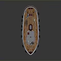 Vintage Red Brown Tugboat With Wooden Deck Chimney Lifebuoy And Tires