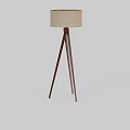 Modern Floor Lamp With Beige Lampshade And Tripod Wooden Stand For Home Interior Lighting