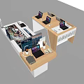 Wooden Display Shelves With Laptops And Brochures For Electronics Retail Showcase