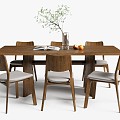 New Chinese Dining Table and Chair Set Log Dining Table Round Dining Table Dining Chair Green Planting 3d model