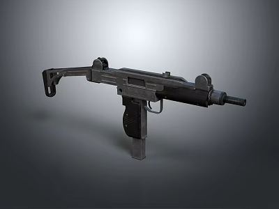 Vintage Submachine Gun With Metal Body Wooden Grip And Black Barrel Isolated On Gray Background 3d model