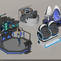Advanced Interactive VR Amusement Equipment with Multiple Platforms and Illuminated Seats 3d model