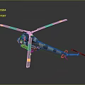 Toy Helicopter Model With Camouflage Design And Yellow Tipped Rotors