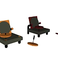 Modern Colorful Leisure Chair With Round Backrest Red Accents Yellow Details And Circular Legs