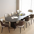 Modern Oval Dining Table Set With Mixed Color Chairs And Fruit In Bright Room Interior