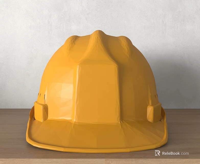 Yellow Hard Hat Placed On Wooden Table With Gray Background 3d model