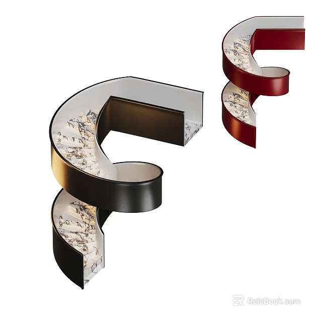 Spiral Staircase with Black and Red Structure and Transparent Modern Steps 3d model