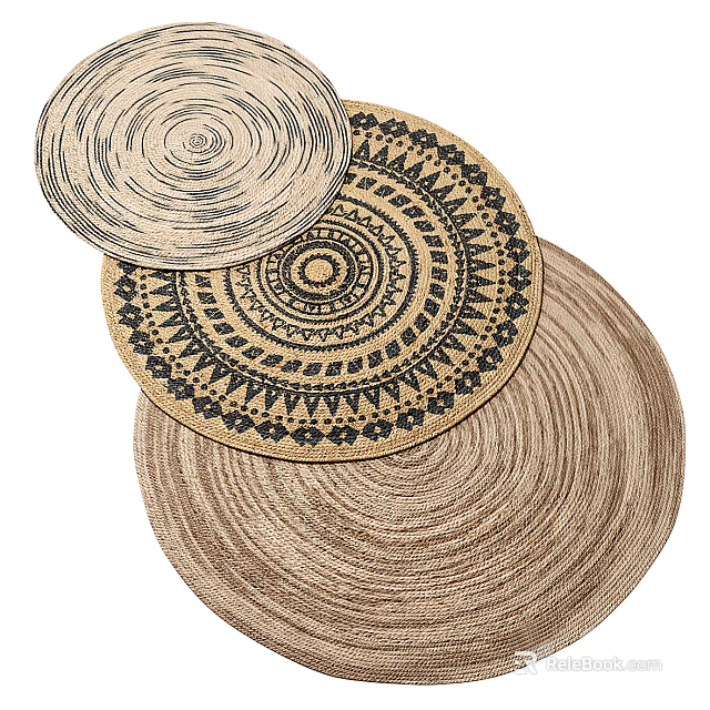 Round Rugs With Intricate Geometric Patterns And Textured Neutral Tones 3d model