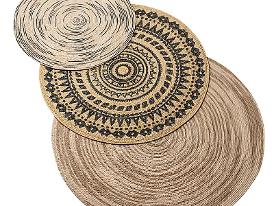 Round Rugs With Intricate Geometric Patterns And Textured Neutral Tones 3d model