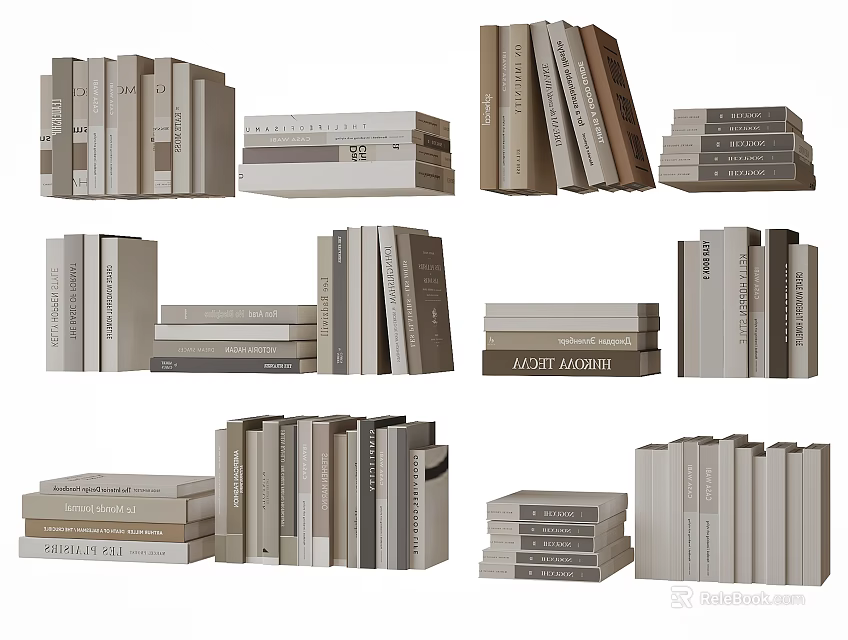 Stacked Books And Magazines In Various Neutral Tones With Hardcover And Softcover Editions 3d model 