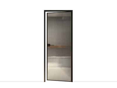 Modern Interior Door With Black Frame Vertical Striped Glass And Wooden Handle 3d model