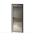 Modern Interior Door With Black Frame Vertical Striped Glass And Wooden Handle
