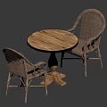 Wicker Rattan Chairs with Wooden Pedestal Table Dining Set Design