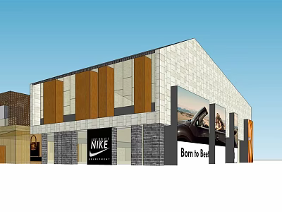 Modern Commercial Complex With Nike Store Billboard Stone And Glass Facade 3d model