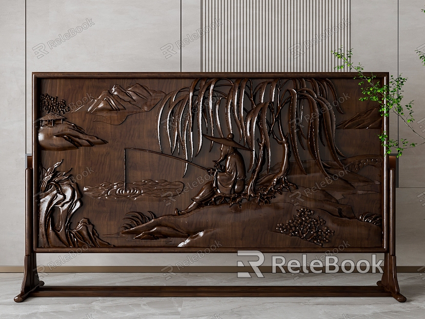 Wood carving screen partition model