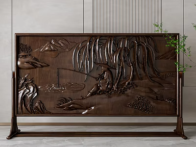 Wood carving screen partition 3d model