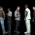 Five Men In Different Clothing Standing Together Against Black Background 3d model