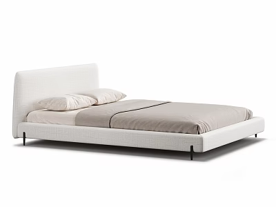Modern Upholstered Double Bed with Beige Bedding and Minimalist Design 3d model