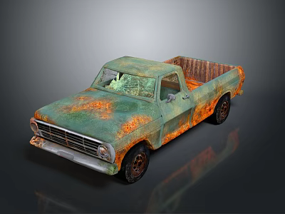 Vintage Rusty Green Truck With Orange Patina And Open Cargo Bed 3d model