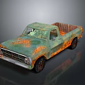 Vintage Rusty Green Truck With Orange Patina And Open Cargo Bed