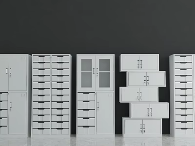 White Bookcases With Various Designs Including Glass Doors Drawers And Stacked Styles 3d model