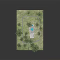 Outdoor Skate Park With Concrete Ramps Blue Areas Grass Trees And Railings