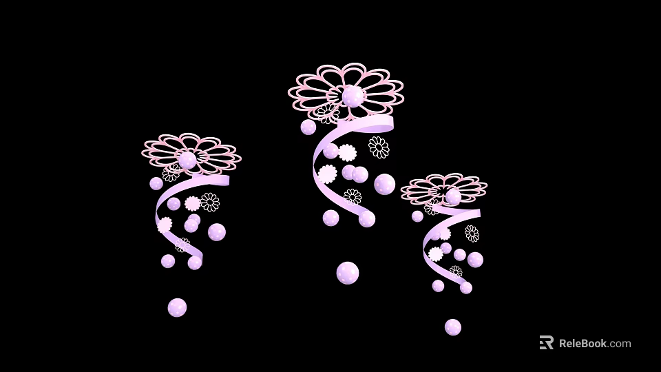 Elegant Purple Decorative Ornaments With Floral Spiral Designs And Circular Dots 3d model 