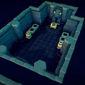 Green Dragon Guarding Ancient Stone Chamber With Skull And Glowing Eyed Creatures