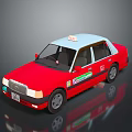Red Taxi 3D Render With White Roof And Taxi Sign On Body Stickers