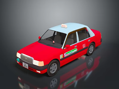 Red Taxi 3D Render With White Roof And Taxi Sign On Body Stickers 3d model