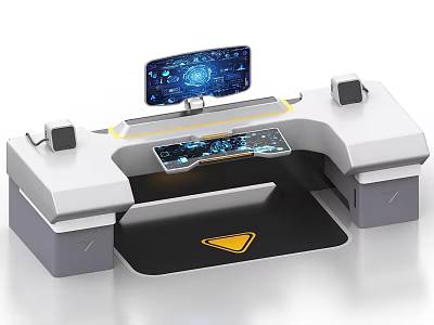 Modern Computer Workstation With Digital Monitor Keyboard Mouse Pad And Speakers 3d model